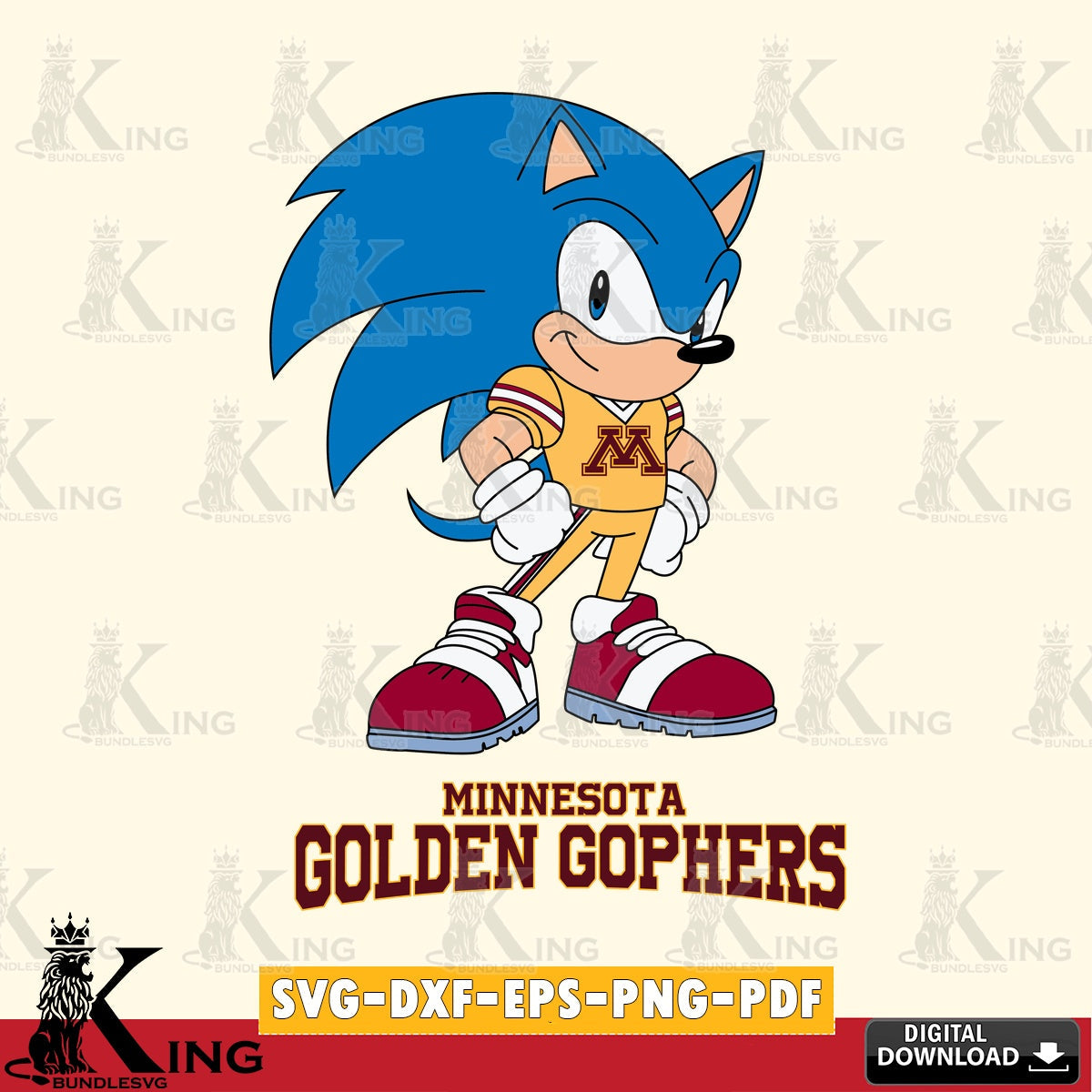 Digital download featuring Minnesota Golden Gophers Sonic Football Star Mascot crafting file for iron-on transfer and vinyl decals