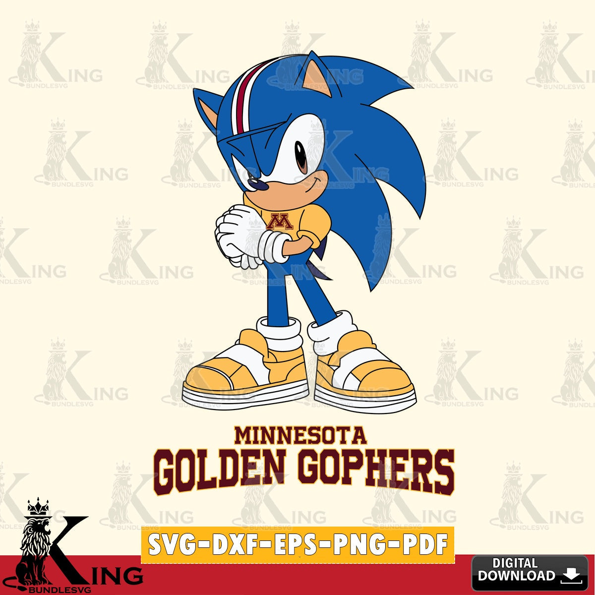 High-quality graphic of Minnesota Golden Gophers Sonic cute Football, digital download for Cricut Maker and paper crafts