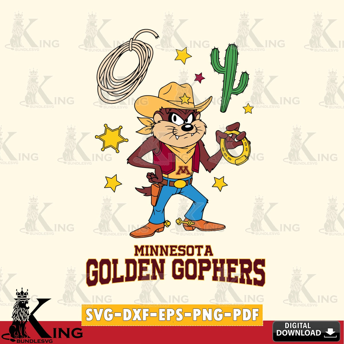 Minnesota Golden Gophers Taz Cowboy Western SVG file, Cut file  , Digital Download , Instant Download, Taz svg, NCAA svg