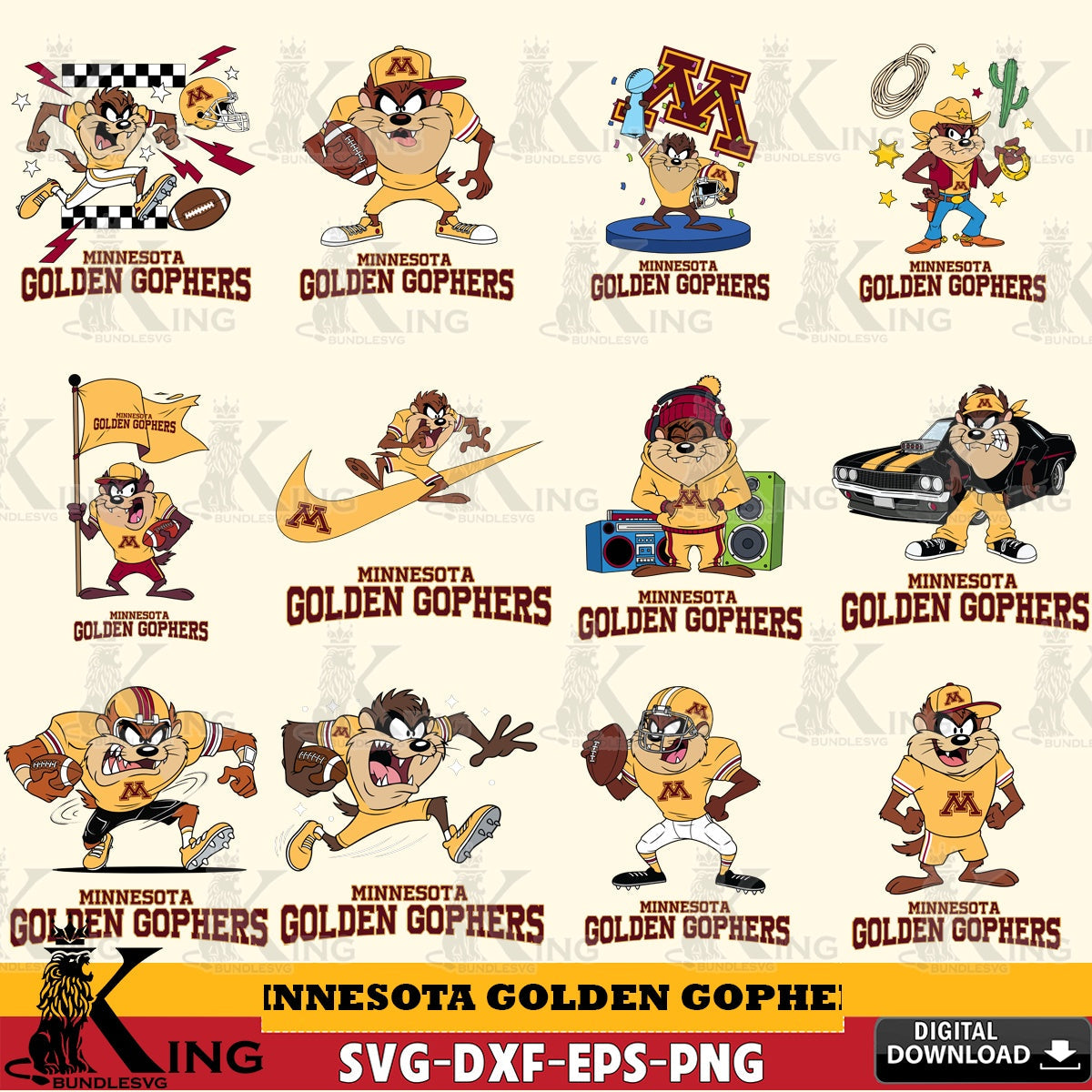 Minnesota Golden Gophers Taz Football NCAA Bundle SVG file, Cut file  , Digital Download , Instant Download, Taz svg, NCAA svg