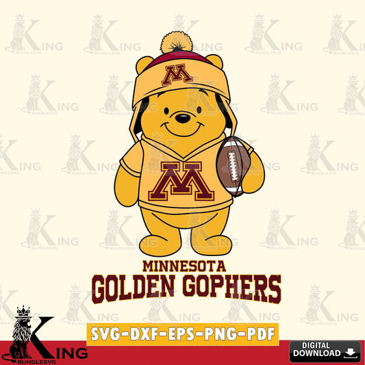 Stylish representation of Minnesota Golden Gophers Winnie the Pooh player Football, SVG cut file for personalized gifts and laser
