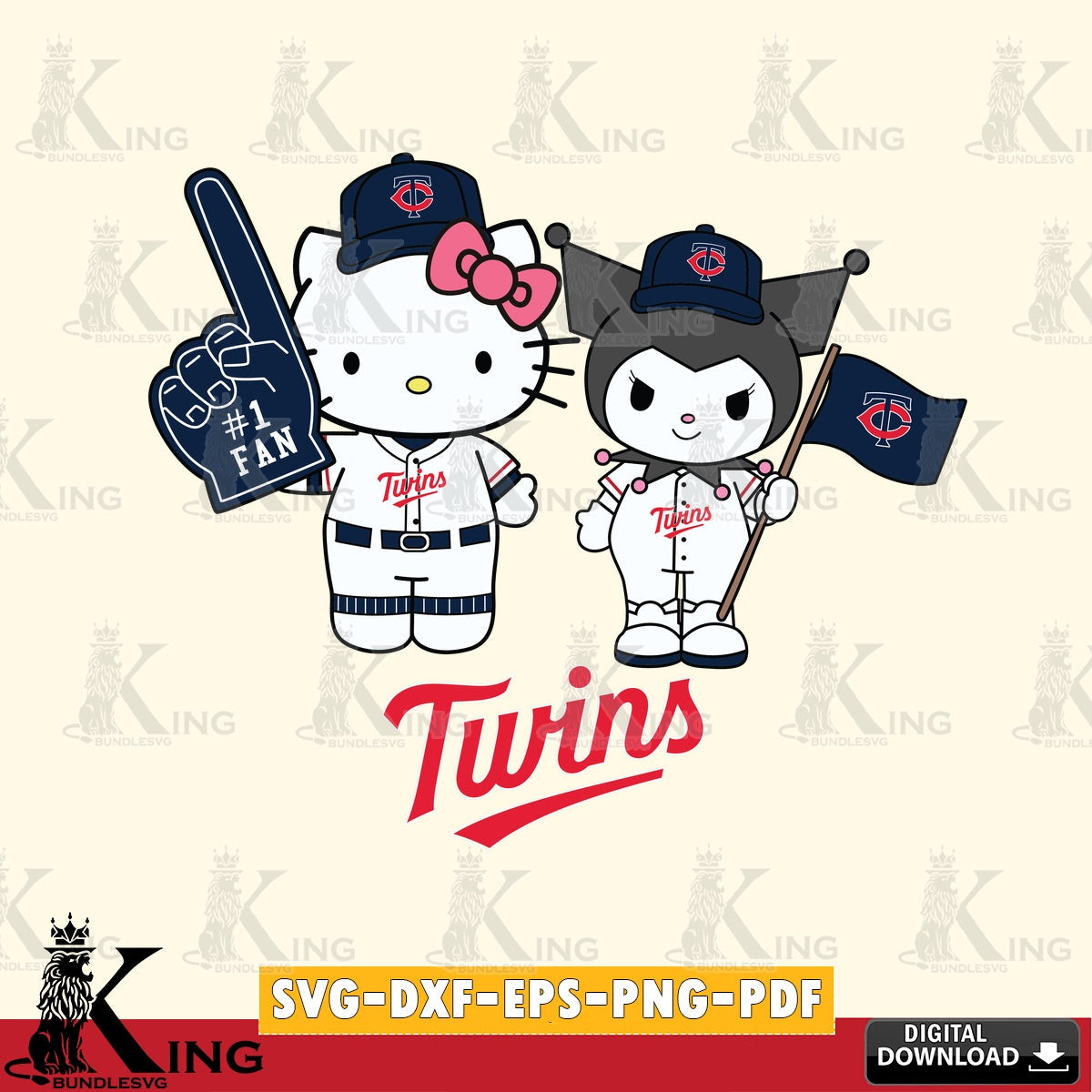Massive pack of Minnesota Twins Hello Kitty Kuromi Fan Baseball digital file for silhouette cameo and cricut projects