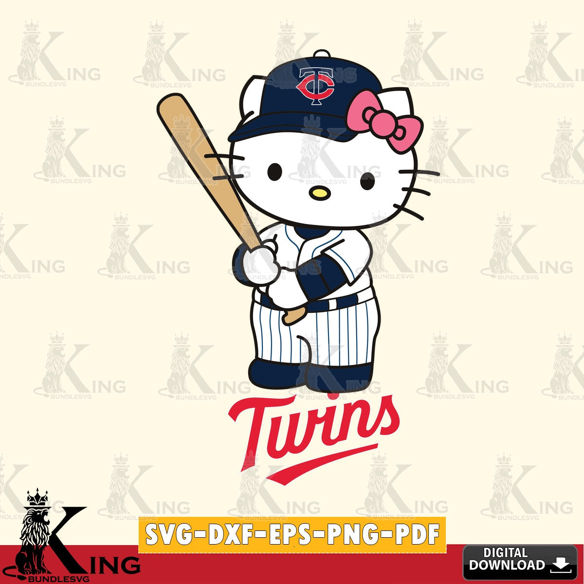 Ultimate set containing Minnesota Twins Hello Kitty baseball batter PNG clipart for sublimation printing and graphic design