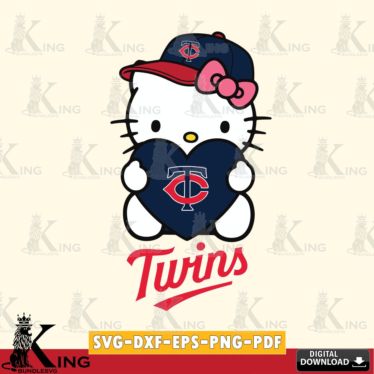 Variety pack of Minnesota Twins Hello Kitty baseball heart digital download for Cricut Maker and paper crafts