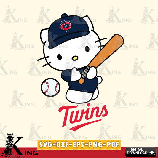 Variety pack of Minnesota Twins Hello Kitty playing baseball digital file for silhouette cameo and cricut projects