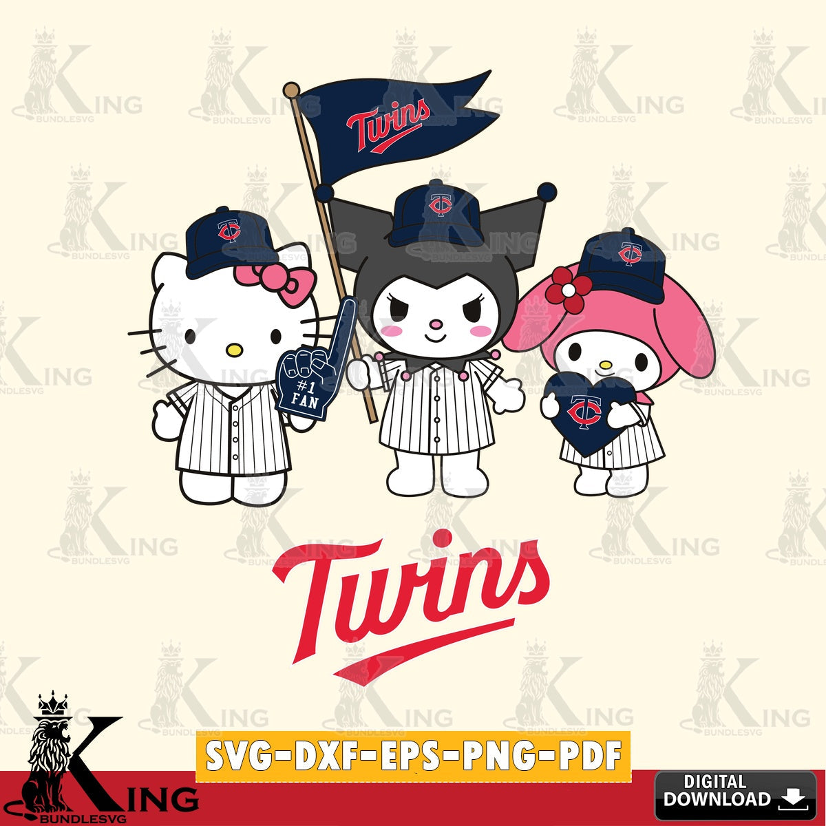 High-quality graphic of Minnesota Twins Kawaii friends Baseball, a digital download for Cricut Maker and paper crafts