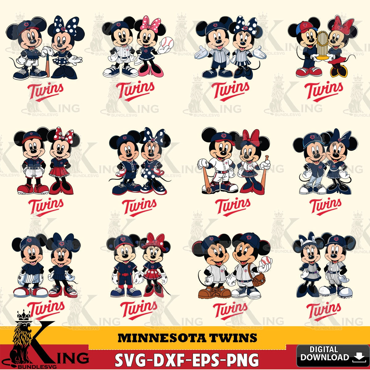 Minnesota Twins Mickey Minnie Baseball Player MLB Bundle SVG file , For Cricut,  File cut , Digital Download , PDF File, Cut Files