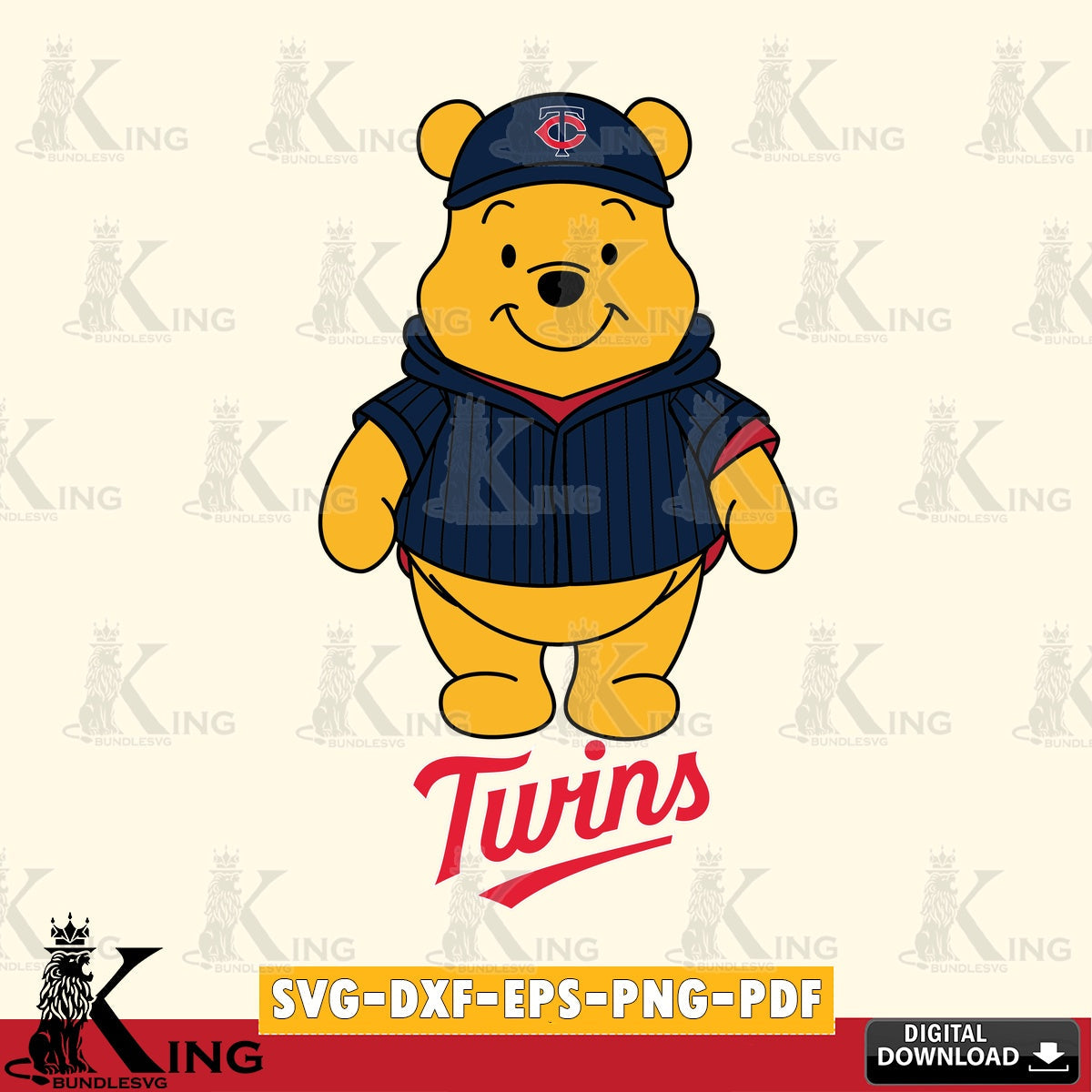 Stylish representation of Minnesota Twins Pooh Bear Baseball Mascot as a high-quality vector for DIY scrapbooking and home decor