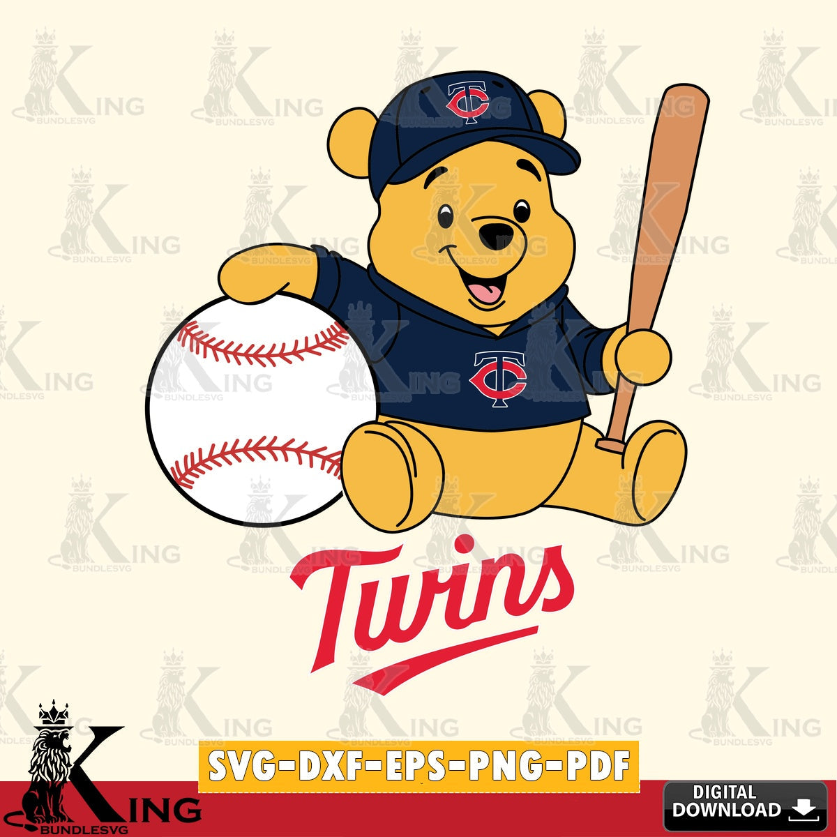 Vector design showing Minnesota Twins Winnie the Pooh baseball star player, high-quality vector for DIY scrapbooking and home