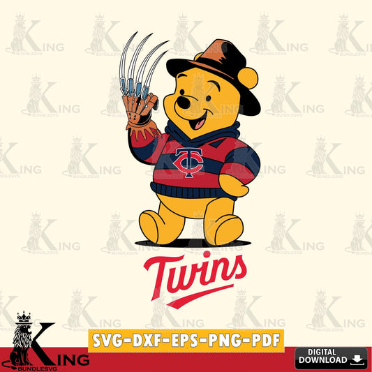 Printable art of Minnesota Twins Winnie the Pooh Freddy Krueger Baseball digital clipart compatible with laser engraving and