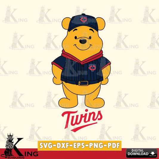 Hand-drawn style art of Minnesota Twins Winnie the Pooh Game Day, a digital file for silhouette cameo and cricut projects