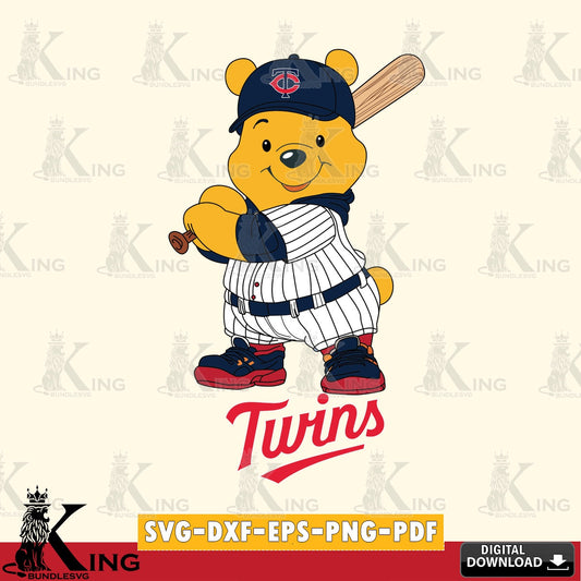 Beautiful illustration of Minnesota Twins Winnie the Pooh player baseball vector art for engraving, cutting, and printing.