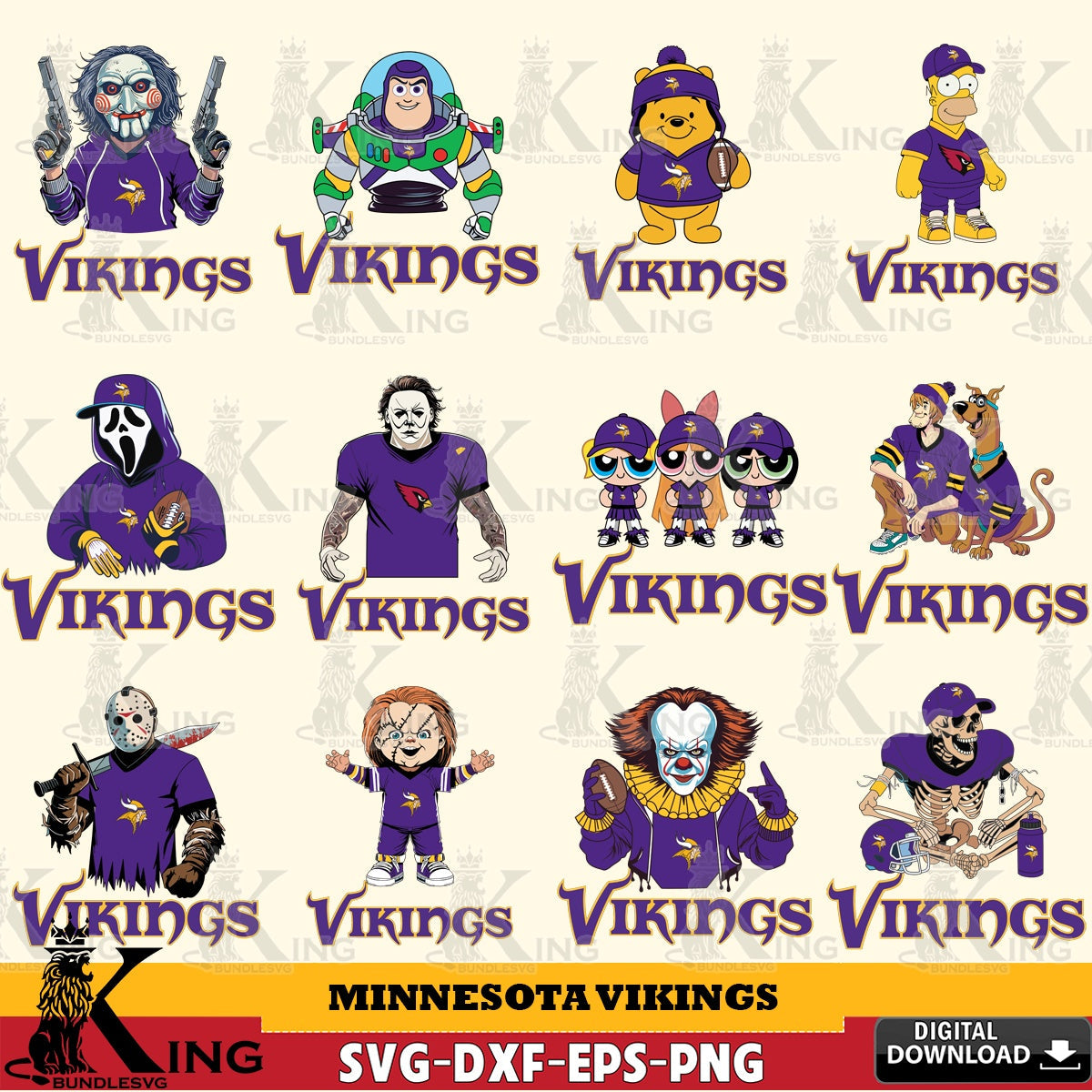 Exclusive set of Minnesota Vikings cartoon football NFL bundle, versatile clip art for stickers, decals, and mugs