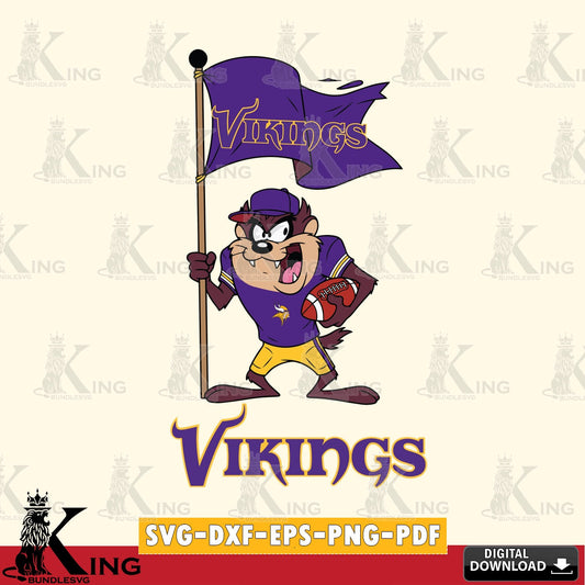 Minnesota Vikings Football Taz Flag Art Cut file  , Digital Download , Instant Download, Looney Tunes svg, Football svg