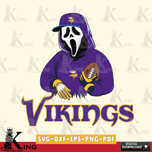 Unique artwork depicting a Minnesota Vikings Ghostface Scream football player, cut file ideal for vinyl projects and T-shirt