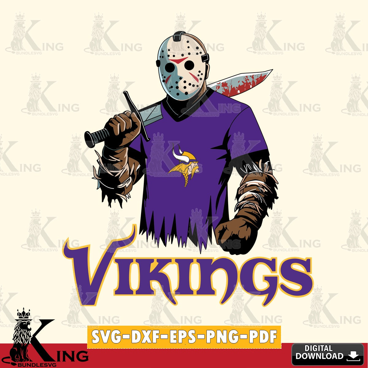 Creative design featuring Minnesota Vikings Jason Voorhees football, versatile clip art for stickers, decals, and mugs.