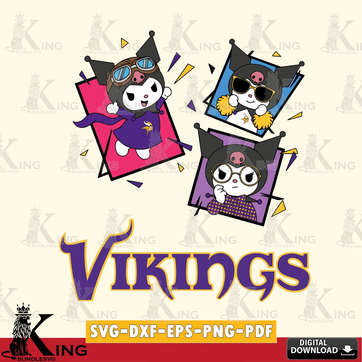 Minnesota Vikings Kuromi Action Football SVG file, Cricut, Cut file  , Digital Download , Instant Download, Sanrio svg, Clipart