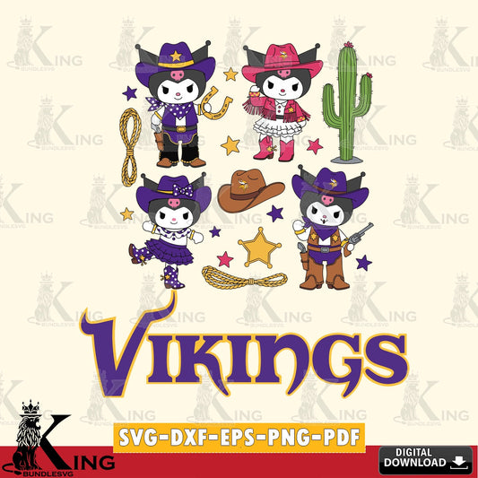Minnesota Vikings Kuromi Cowboy Western SVG file, Cricut, Cut file  , Digital Download , Instant Download, Sanrio svg, Clipart