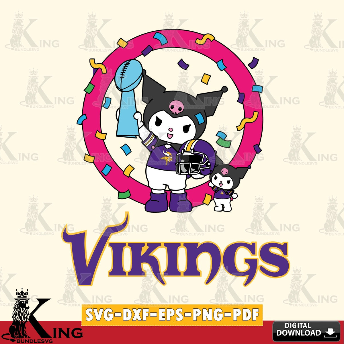 Minnesota Vikings Kuromi Football Champion SVG file, Cricut, Cut file  , Digital Download , Instant Download, Sanrio svg, Clipart