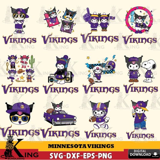 Minnesota Vikings Kuromi Football Jersey NFL Bundle SVG file, Cricut, Cut file  , Digital Download , Instant Download, Sanrio svg, Clipart