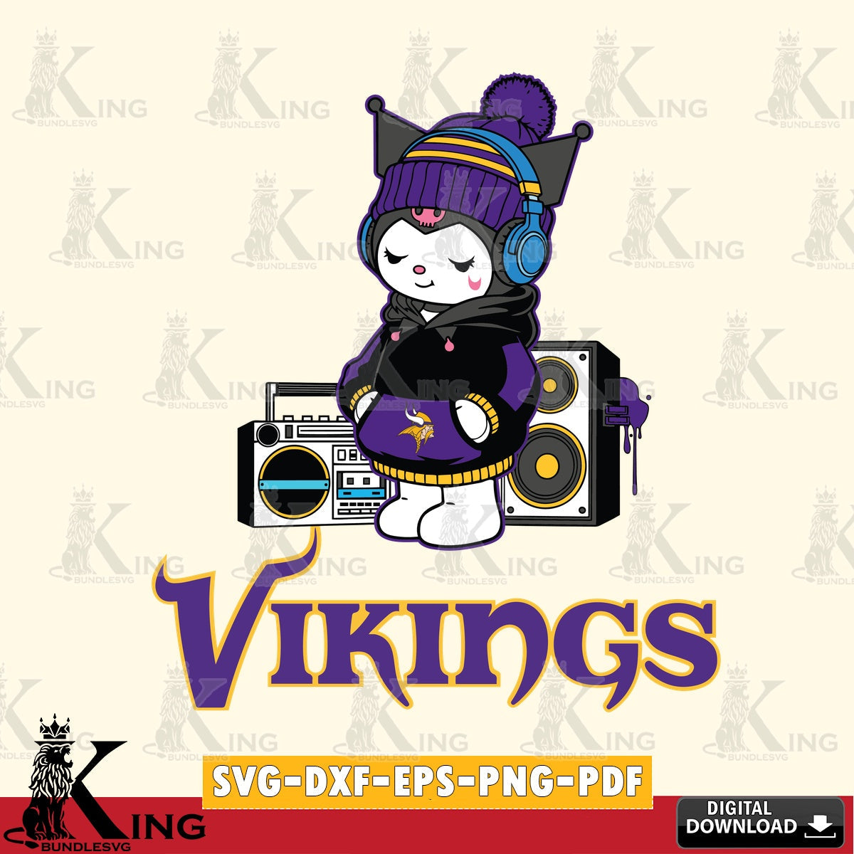 Minnesota Vikings Kuromi Football Music SVG file, Cricut, Cut file  , Digital Download , Instant Download, Sanrio svg, Clipart
