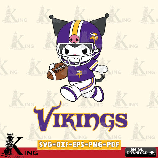 Minnesota Vikings Kuromi Football Run SVG file, Cricut, Cut file  , Digital Download , Instant Download, Sanrio svg, Clipart