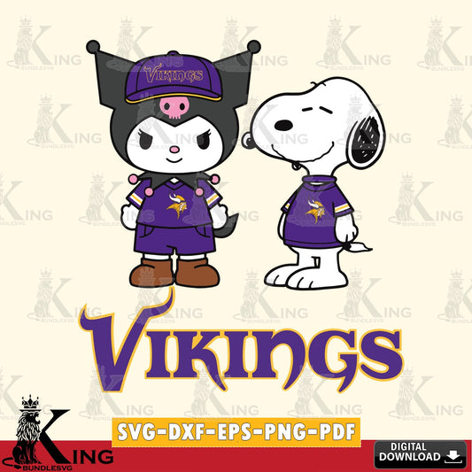 Minnesota Vikings Kuromi Snoopy Football SVG file, Cricut, Cut file  , Digital Download , Instant Download, Sanrio svg, Clipart
