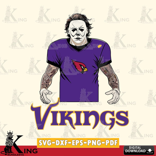 Vector design showing a Minnesota Vikings Michael Myers tattoo football, vector art for engraving, cutting, and printing