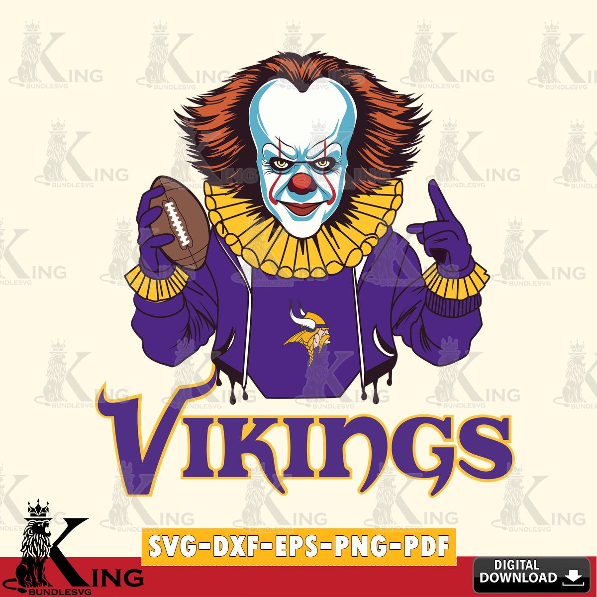Printable art of Minnesota Vikings Pennywise player football SVG cut file for personalized gifts and laser projects