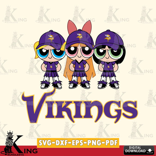 Artistic drawing of Minnesota Vikings PowerPuff Girls Football, SVG PNG files perfect for Cricut and Silhouette cutting