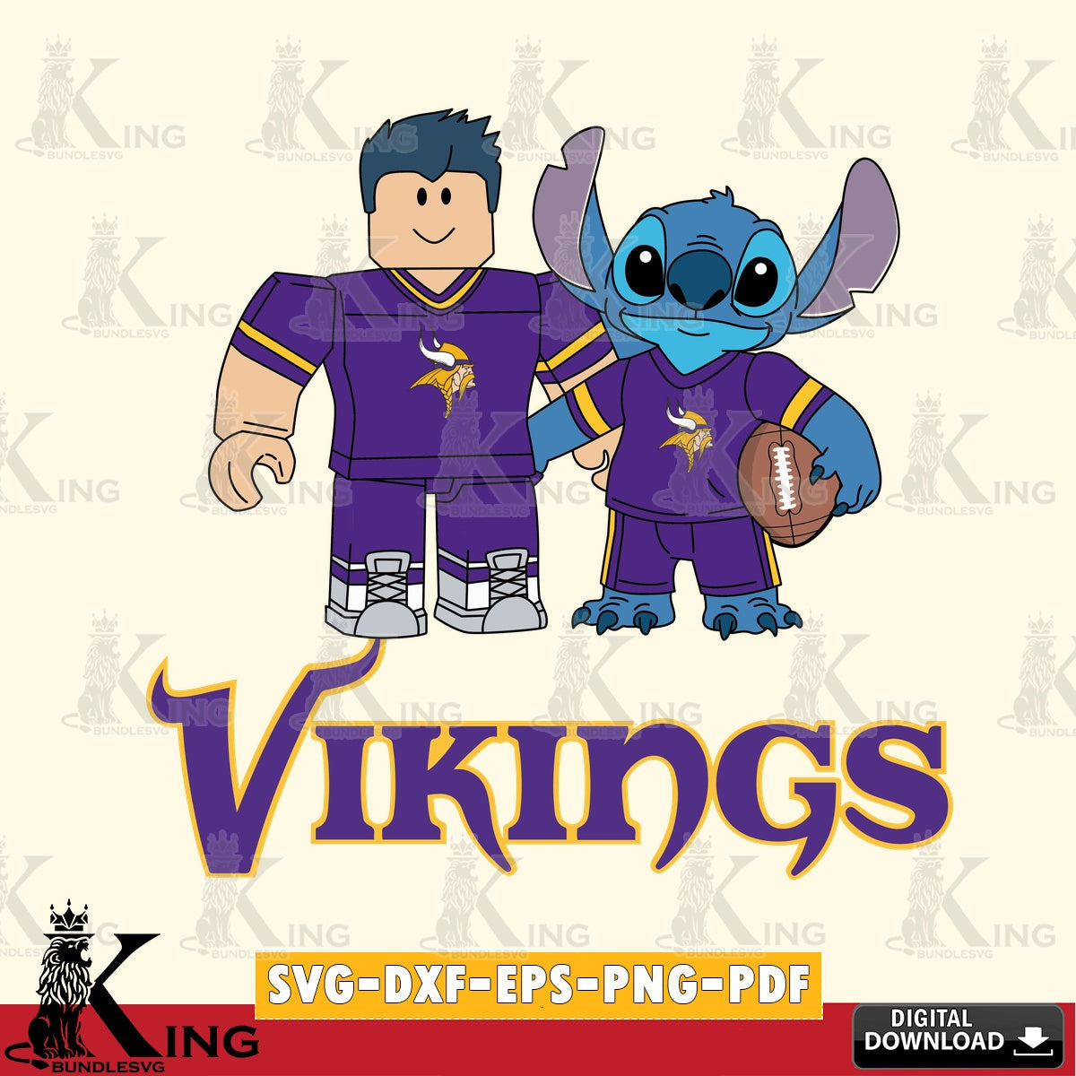 Minnesota Vikings Roblox & Stitch Football SVG file , Cricut, NFL  File cut , Digital Download , PDF File