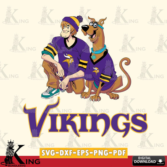 Hand-drawn style art of Minnesota Vikings Shaggy and Scooby Doo football, NFL, SVG PNG design suitable for Glowforge and laser