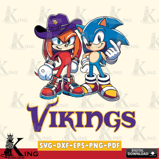 Creative design featuring Minnesota Vikings Sonic & Knuckles football mascot, a cut file ideal for vinyl projects and T-shirt