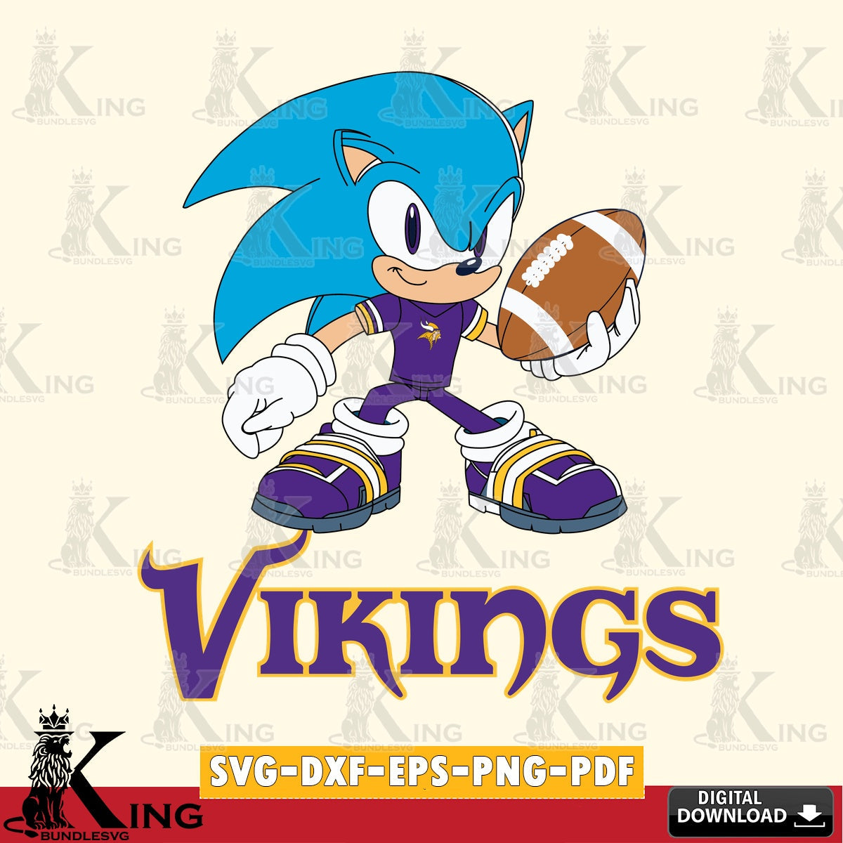 Digital clipart of Minnesota Vikings Sonic Rugby, vector illustration for POD merchandise and apparel
