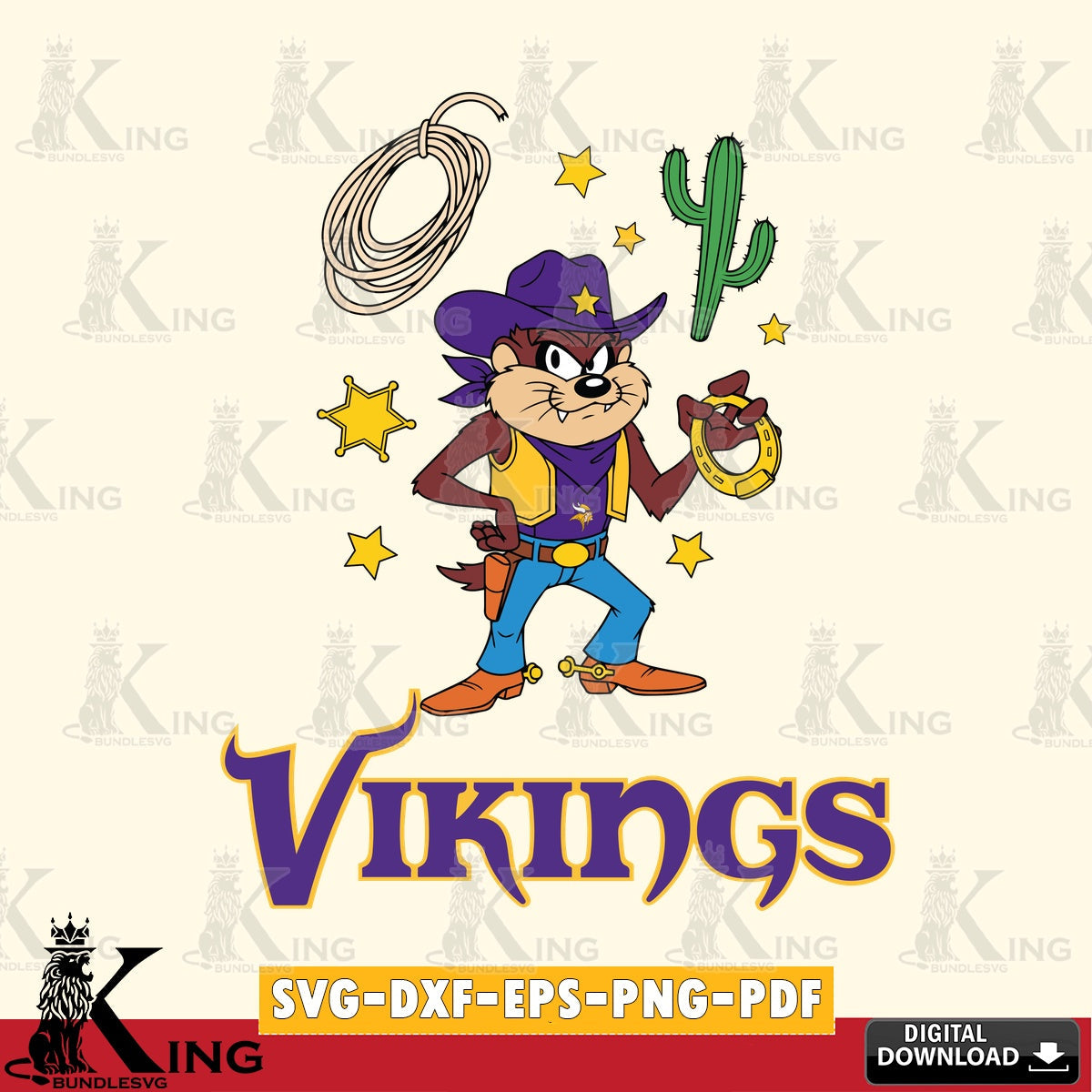 Minnesota Vikings Taz Cowboy Western Cut file  , Digital Download , Instant Download, Looney Tunes svg, Football svg