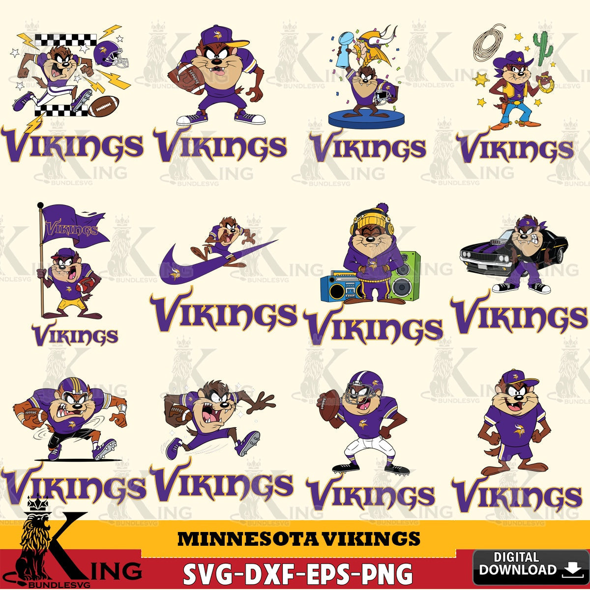 Minnesota Vikings Taz (Looney Tunes) Football NFL Bundle Cut file  , Digital Download , Instant Download, Looney Tunes svg, Football svg