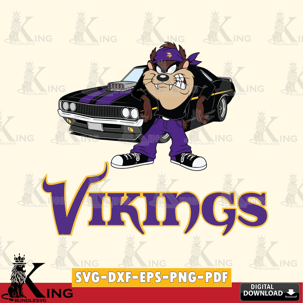 Minnesota Vikings Taz Racing Car Cut file  , Digital Download , Instant Download, Looney Tunes svg, Football svg
