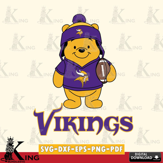 High-quality graphic of Minnesota Vikings Winnie the Pooh player football, a digital file for silhouette cameo and cricut projects