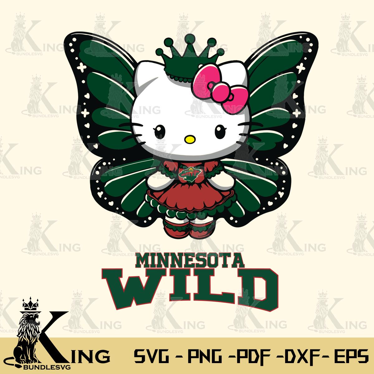 Minnesota Wild Kitty Wings & Flowers Svg Eps Dxf Png File, Digital Download