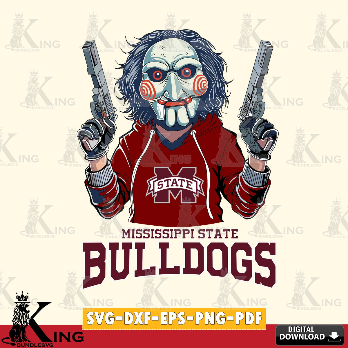 Hand-drawn style art of Mississippi State Bulldogs Jigsaw Billy Football SVG PNG design suitable for Glowforge and laser cutting