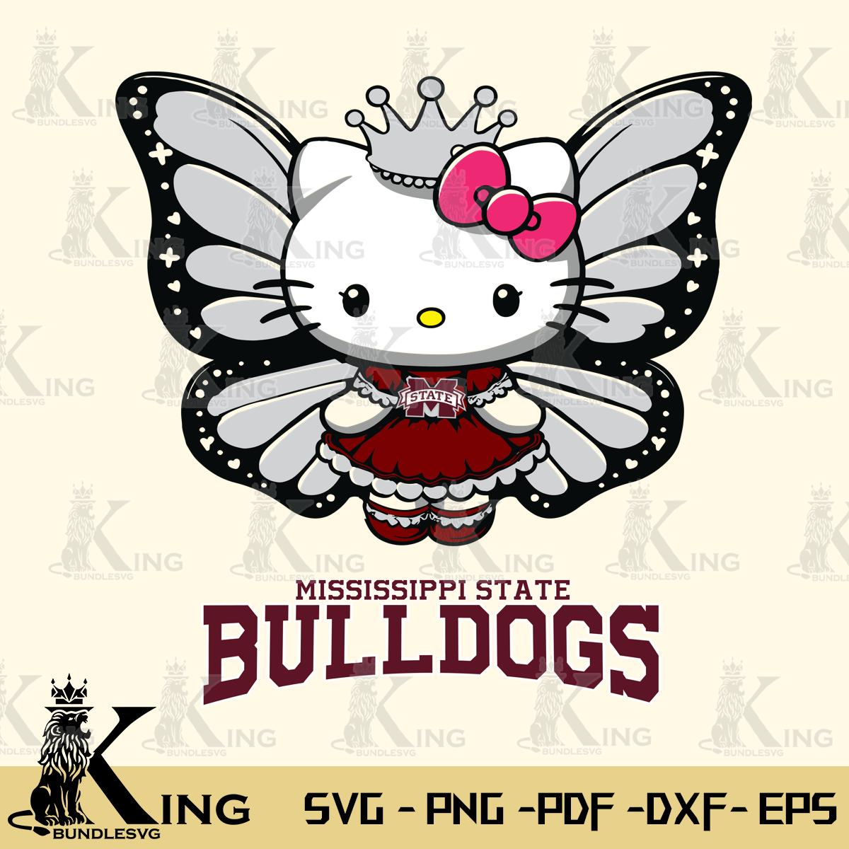 Mississippi State Bulldogs Kitty Wings & Flowers Svg Eps Dxf Png File, Digital Download