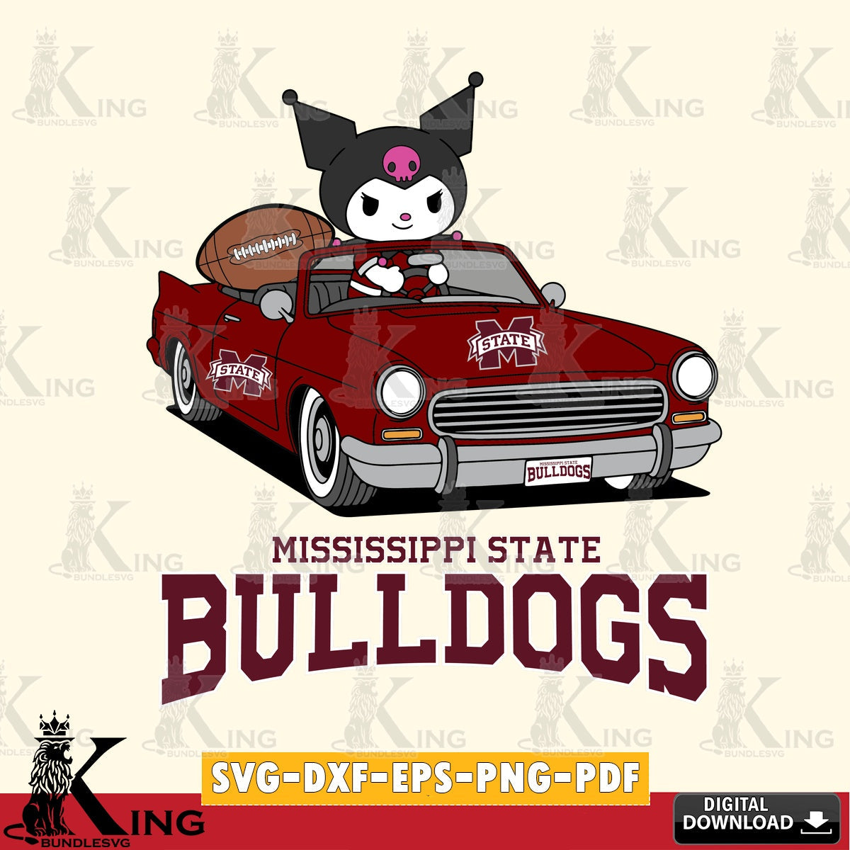 Mississippi State Bulldogs Kuromi Car Football Game SVG file, Cricut, Cut file  , Digital Download , Instant Download, Sanrio svg, Clipart