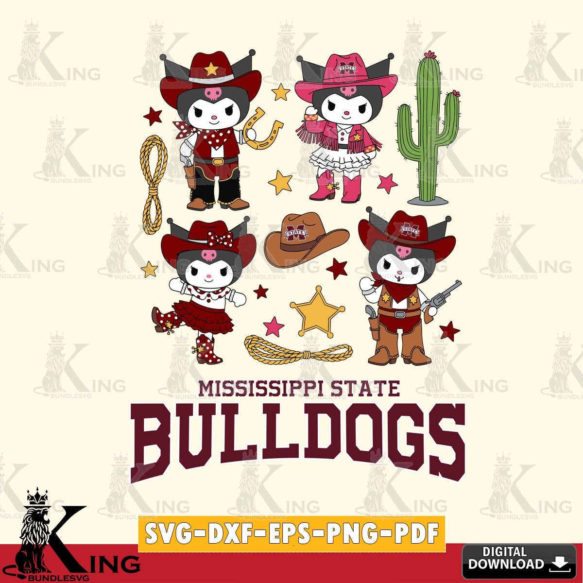Mississippi State Bulldogs Kuromi Cowboy Western SVG file, Cricut, Cut file  , Digital Download , Instant Download, Sanrio svg, Clipart