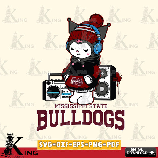 Mississippi State Bulldogs Kuromi Football Music SVG file, Cricut, Cut file  , Digital Download , Instant Download, Sanrio svg, Clipart