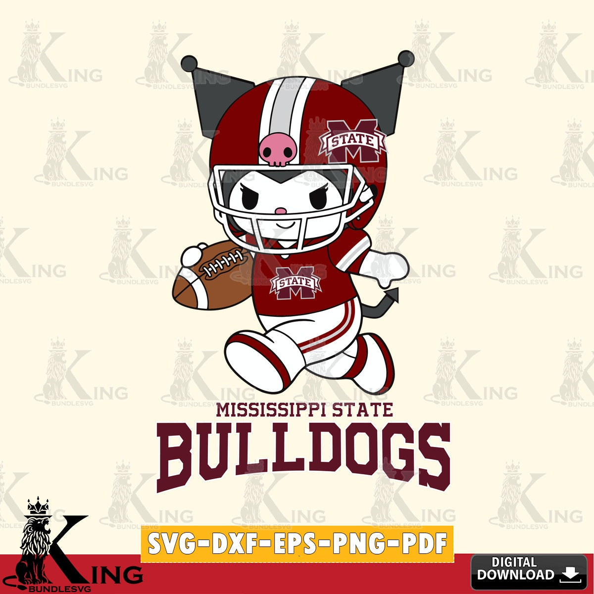 Mississippi State Bulldogs Kuromi Football Run SVG file, Cricut, Cut file  , Digital Download , Instant Download, Sanrio svg, Clipart
