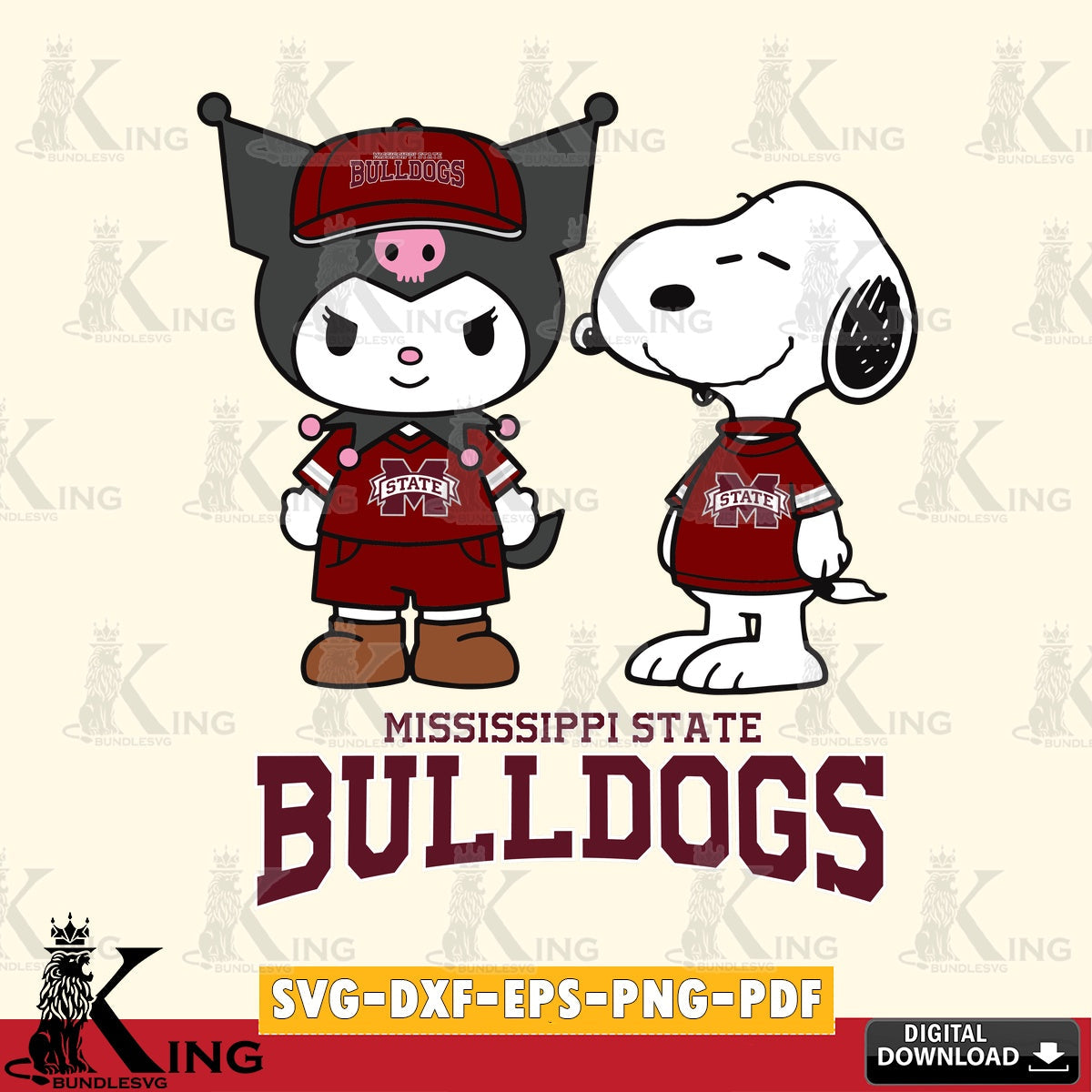 Mississippi State Bulldogs Kuromi Snoopy Football SVG file, Cricut, Cut file  , Digital Download , Instant Download, Sanrio svg, Clipart