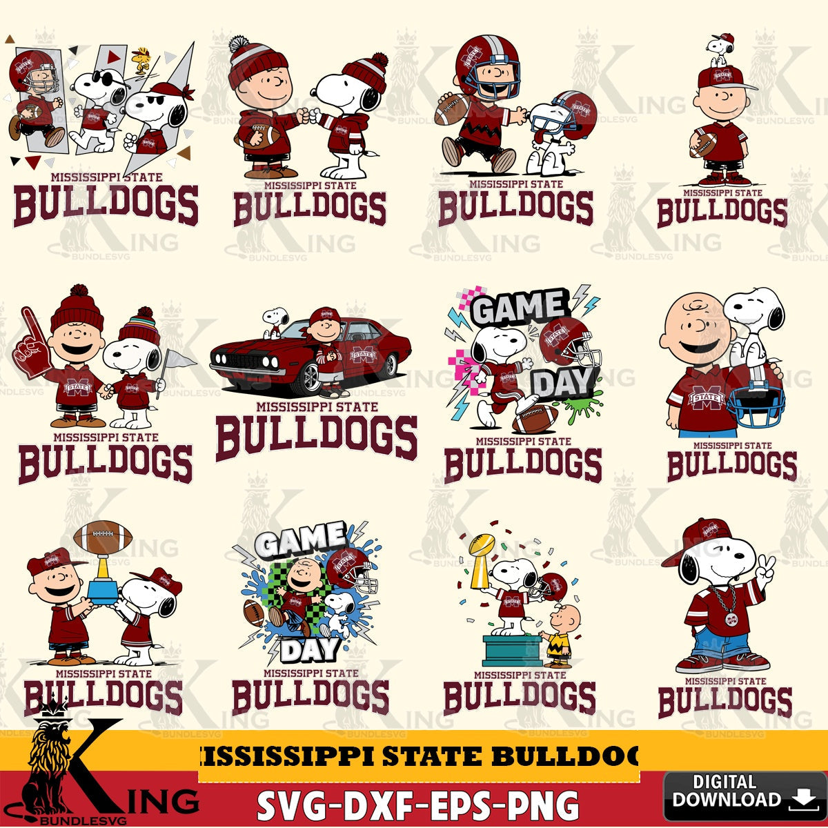 Mississippi State Bulldogs Peanuts Football NCAA Bundle SVG, Cricut, Cut file  , Digital Download , Instant Download, Peanuts svg, NCAA svg, Football svg, Sport svg