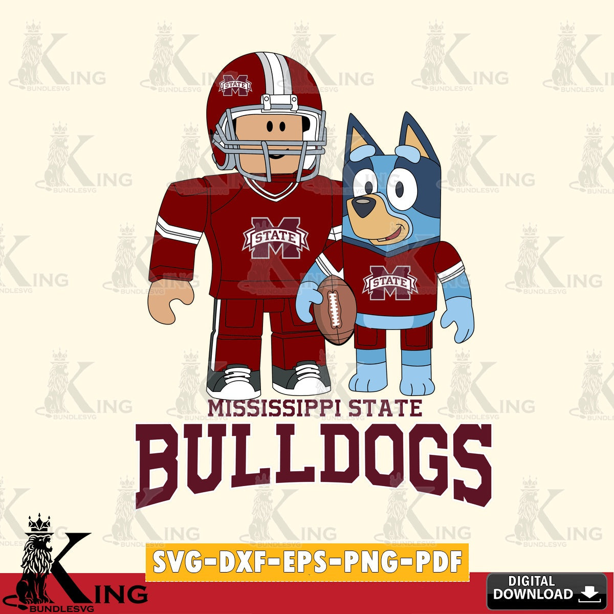 Mississippi State Bulldogs Roblox & Bluey Football SVG file , NCAA Cricut,  File cut , Digital Download , PDF File