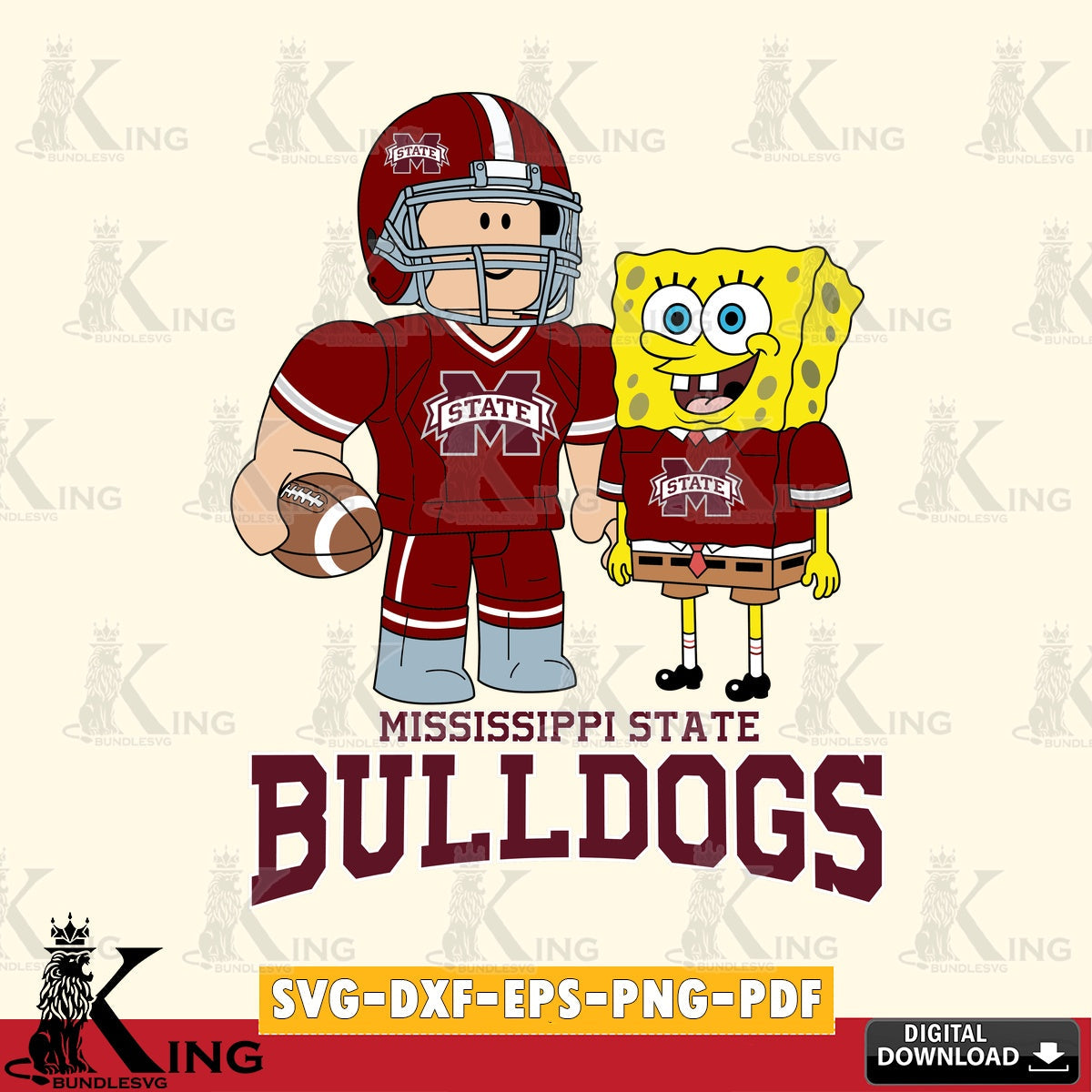Mississippi State Bulldogs Roblox & Spongebob Football SVG file , NCAA Cricut,  File cut , Digital Download , PDF File