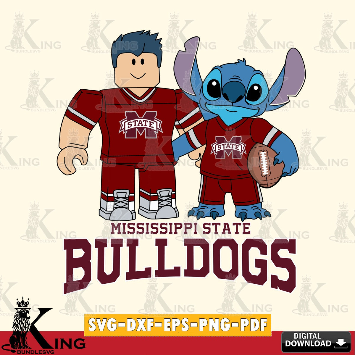 Mississippi State Bulldogs Roblox & Stitch Football SVG file , NCAA Cricut,  File cut , Digital Download , PDF File